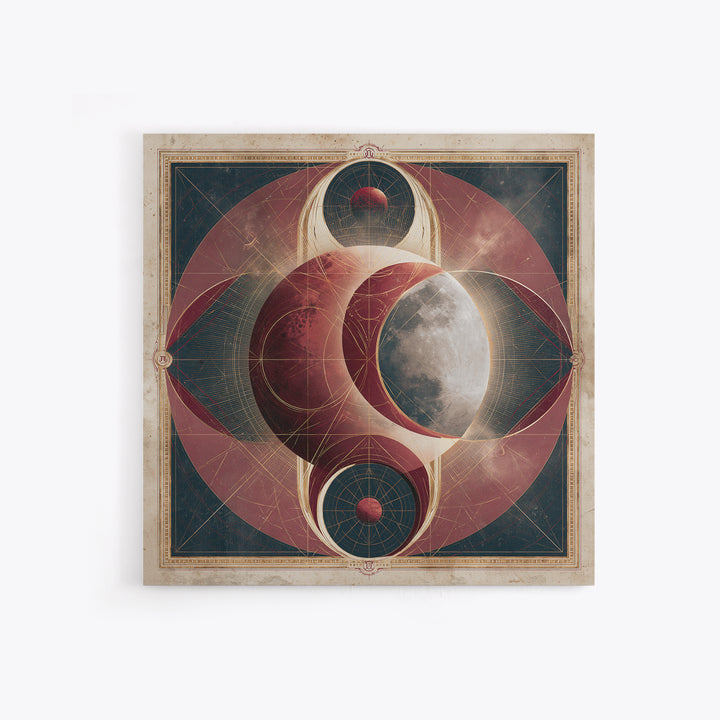 Lunar Eclipse in Deep Red Tones Framed Canvas Print, Space Art, Digital Wall Art, Spa Decor, Serenity, Abstract Painting, SAR-1x1-11