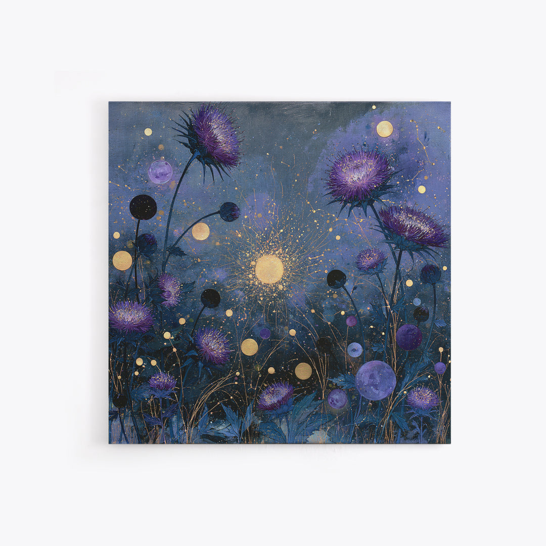 Cosmic Garden with Planets as Flowers Canvas Print, Space Art, Boho Decor, Spa Decor, Fine Art, Serenity, Painting, Posters, SAR-1x1-13