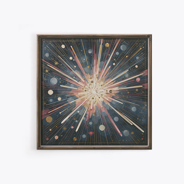 Meteor Shower over Black Sky Canvas Print, Space Art, Canvas, Spa Decor, Serenity, Living Room Wall Art, Retro Wall Art, SAR-1x1-23