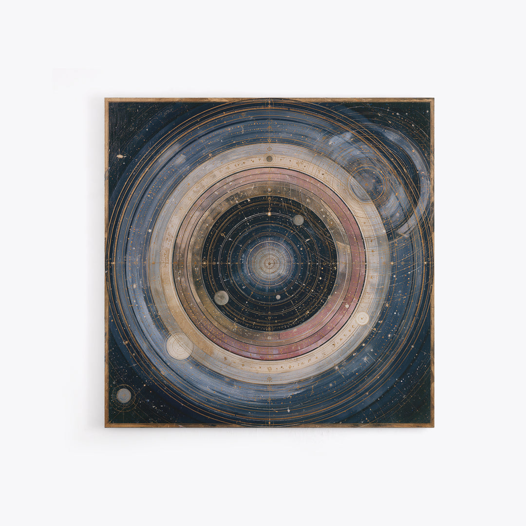 Planetary Rings Made of Ice and Light Framed Canvas Print, Space Art, Minimalist Wall Art, Spa Decor, Abstract Art, Serenity, SAR-1x1-42