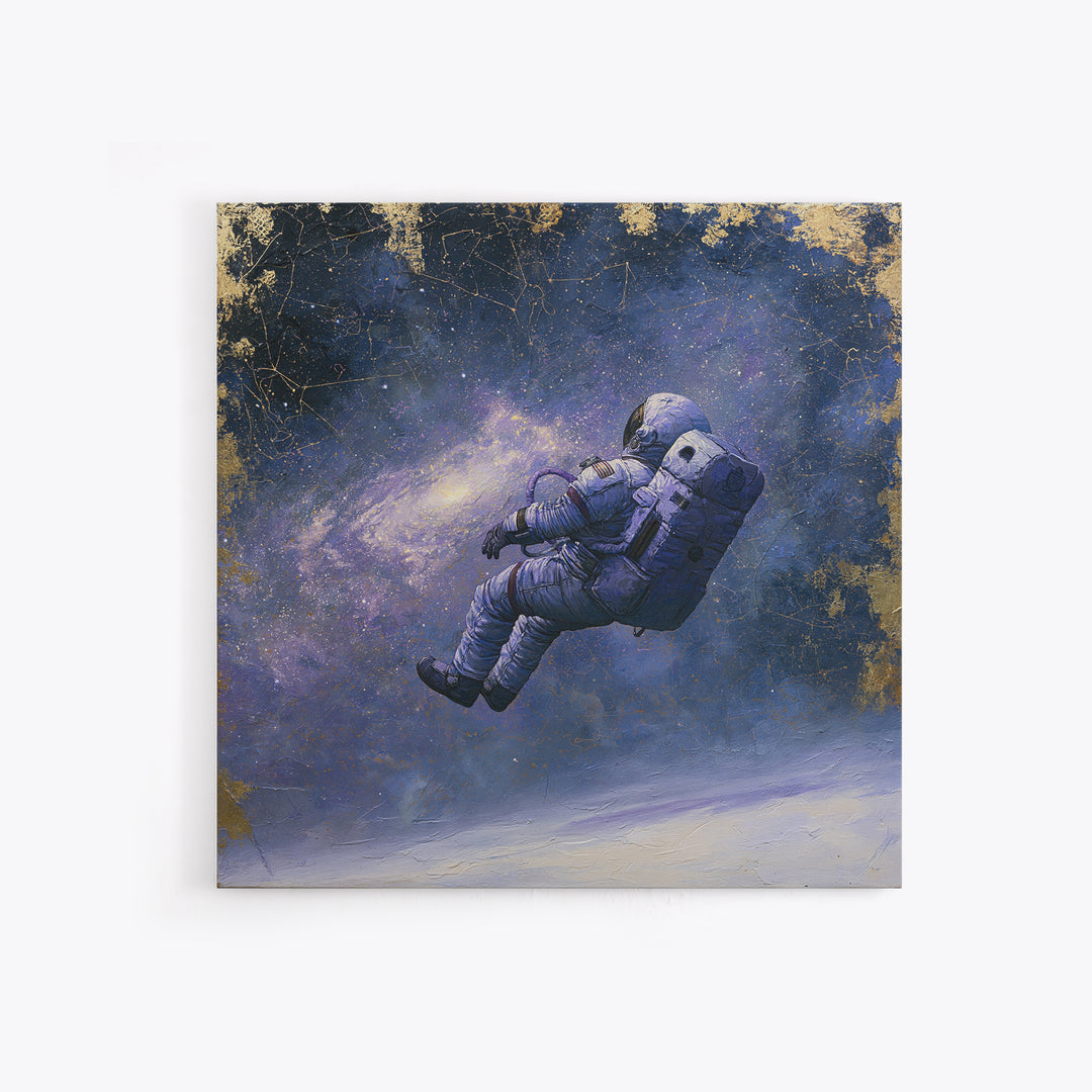 Astronaut Floating Near a Glowing Galaxy Framed Canvas Print, Space Art, Gallery Decor, Spa Decor, Oil Painting, Serenity, SAR-1x1-51