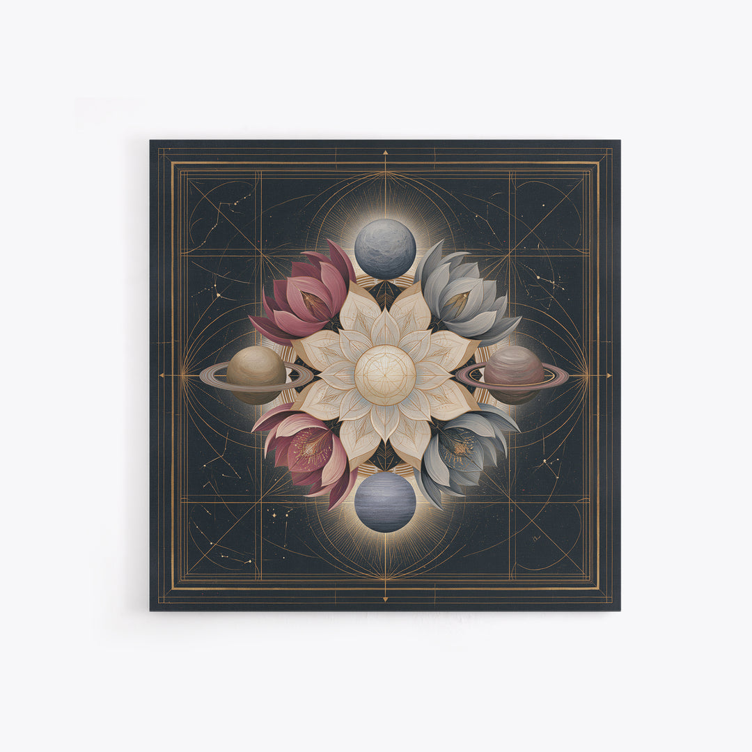 Cosmic Garden with Planets as Flowers Framed Canvas Print, Space Art, Contemporary Art, Spa Decor, Fine Art, Serenity, SAR-1x1-61