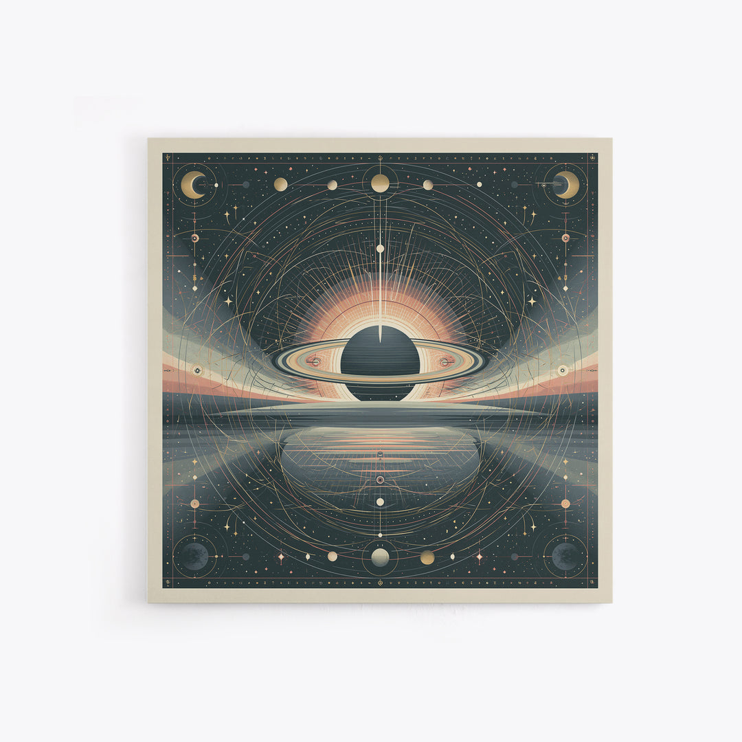 Ringed Planet Rising Framed Canvas Print, Space Art, Luxury Decor, Spa Decor, Fine Art, Serenity, Room Decor, Art Prints, SAR-1x1-74
