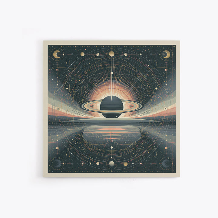 Ringed Planet Rising Framed Canvas Print, Space Art, Luxury Decor, Spa Decor, Fine Art, Serenity, Room Decor, Art Prints, SAR-1x1-74