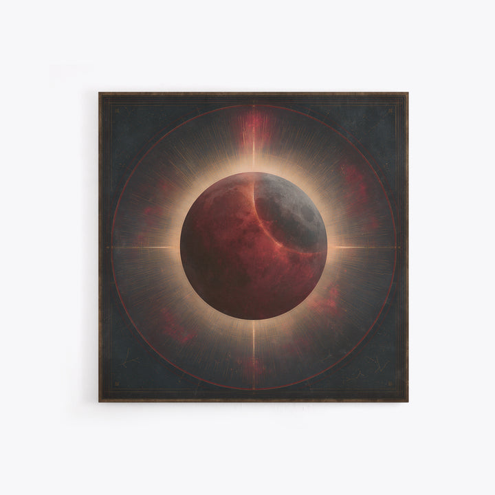 Lunar Eclipse in Deep Red Tones Framed Canvas Print, Space Art, Textured Painting, Spa Decor, Fine Art, Serenity, Art Prints, SAR-1x1-83