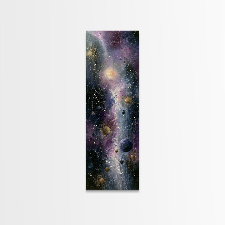 Cosmic Garden with Planets as Flowers Canvas Print, Space Art, Boho Decor, Spa Decor, Fine Art, Serenity, Painting, Posters, SAR-1x3-1