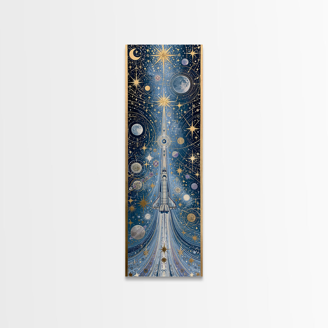 Rocket Ship Crossing a Retro Star Field Canvas Print, Space Art, Neutral Decor, Spa Decor, Fine Art, Serenity, Poster, SAR-1x3-22