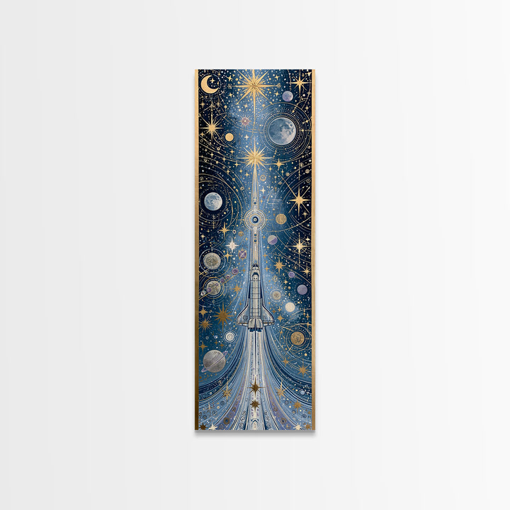 Rocket Ship Crossing a Retro Star Field Canvas Print, Space Art, Neutral Decor, Spa Decor, Fine Art, Serenity, Poster, SAR-1x3-22