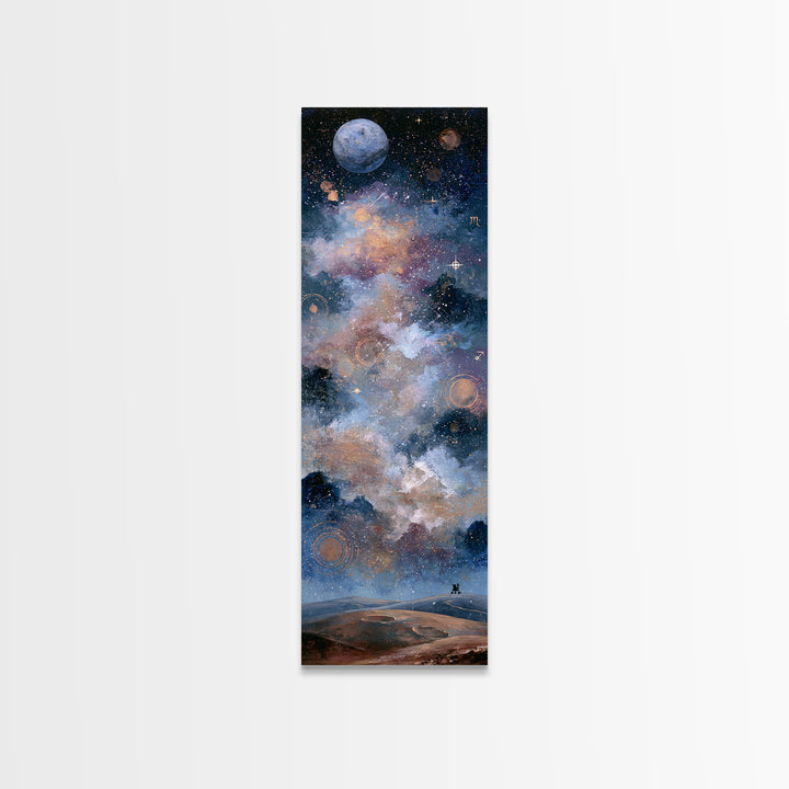 Mars Landscape with Tiny Rover Silhouette Framed Canvas Print, Space Art, Room Decor, Spa Decor, Serenity, Printable Art, SAR-1x3-69