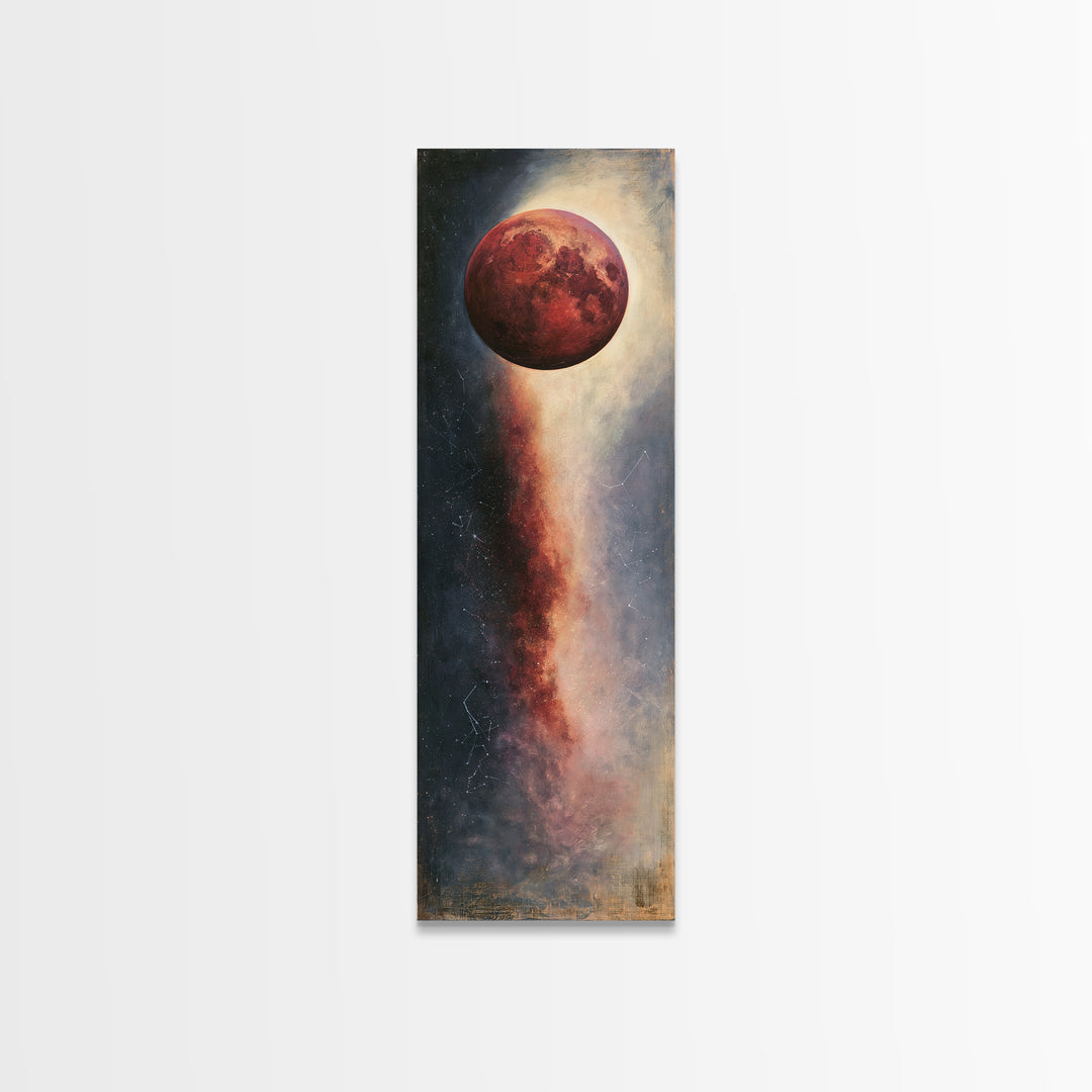 Lunar Eclipse in Deep Red Tones Framed Canvas Print, Space Art, Contemporary Art, Spa Decor, Fine Art, Serenity, SAR-1x3-71