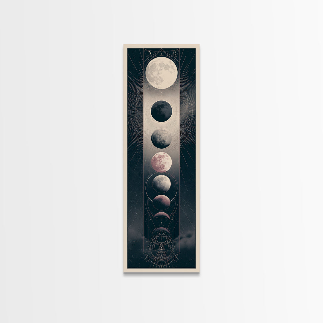 Moon Phases in Elegant Monochrome Canvas Print, Space Art, Art Print, Spa Decor, Fine Art, Serenity, Modern Wall Art, SAR-1x3-77