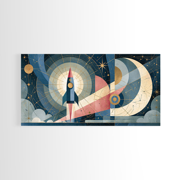 Retro Space Poster Canvas Print, Space Art, Canvas, Spa Decor, Fine Art, Serenity, Living Room Wall Art, Retro Wall Art, SAR-2x1-17