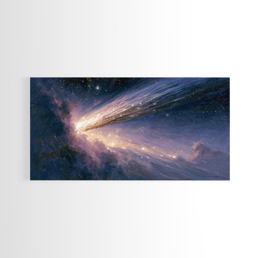 Comet Streaking Through Violet Darkness Canvas Print, Space Art, Poster, Spa Decor, Abstract Art, Serenity, Oil Painting, SAR-2x1-2