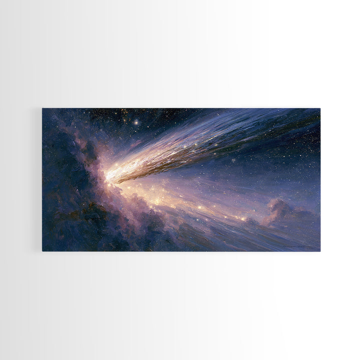 Comet Streaking Through Violet Darkness Canvas Print, Space Art, Poster, Spa Decor, Abstract Art, Serenity, Oil Painting, SAR-2x1-2