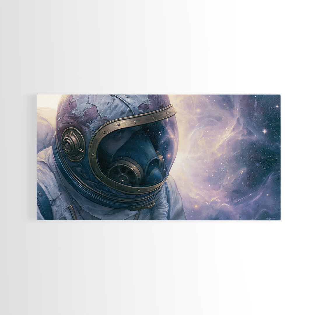 Astronaut Helmet Reflecting a Nebula Canvas Print, Space Art, Poster, Spa Decor, Watercolor Art, Serenity, Oil Painting, SAR-2x1-36