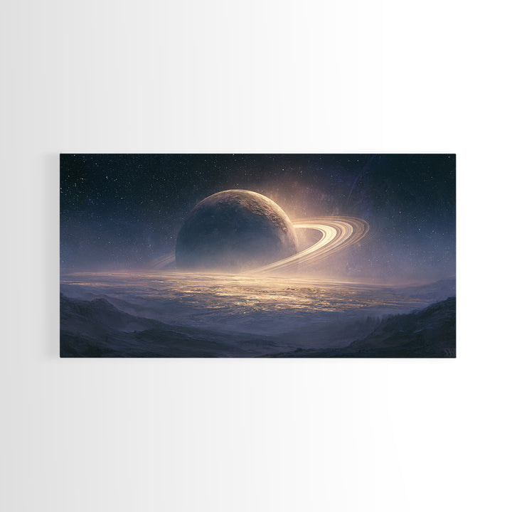 Ringed Planet Rising Framed Canvas Print, Space Art, Posters, Spa Decor, Fine Art, Serenity, Abstract Art, Printable Art, SAR-2x1-46
