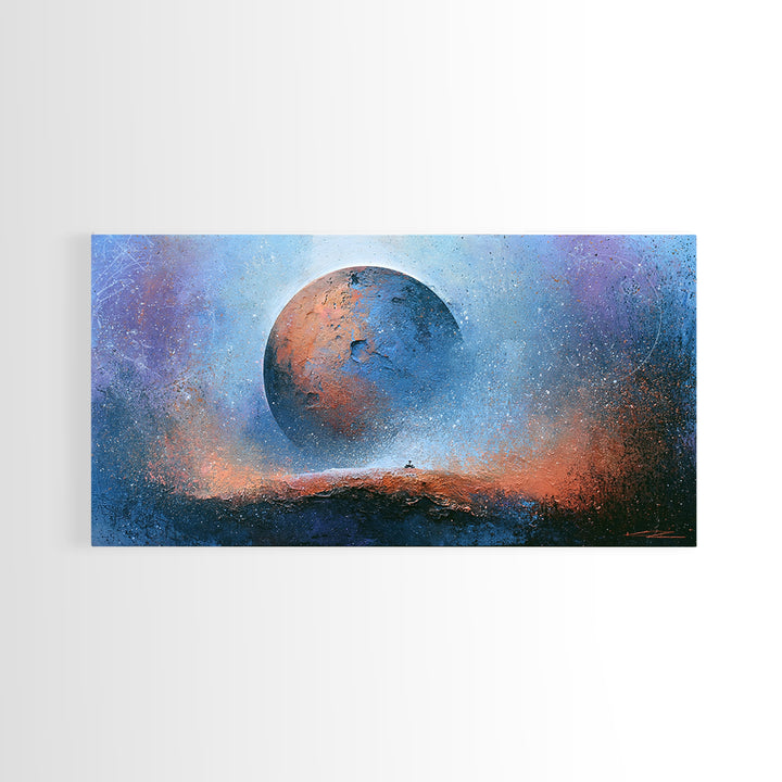 Mars Landscape with Tiny Rover Silhouette Canvas Print, Space Art, Abstract Wall Art, Spa Decor, Serenity, Fine Art Print, SAR-2x1-53