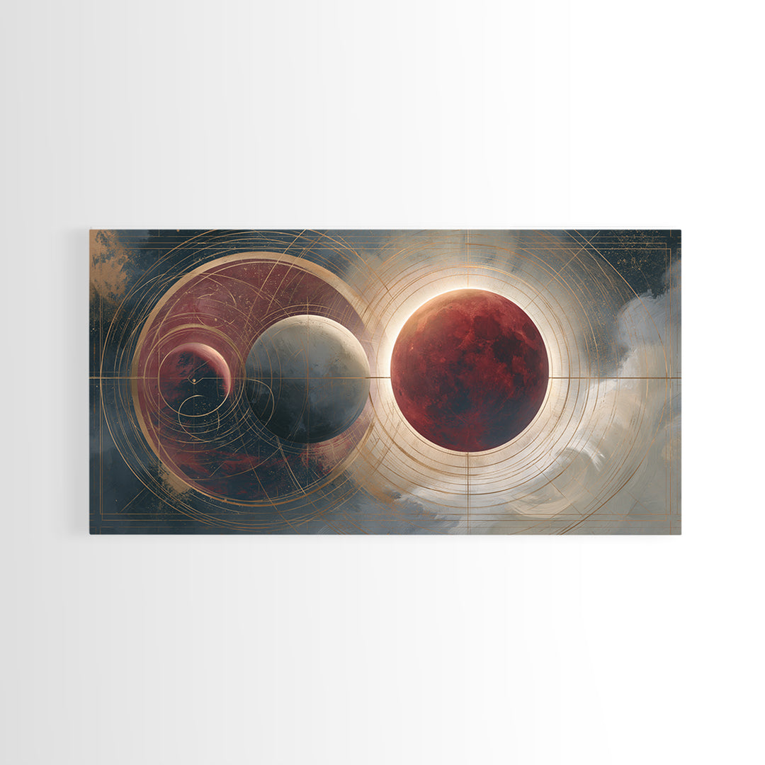 Lunar Eclipse in Deep Red Tones Framed Canvas Print, Space Art, Abstract Art, Spa Decor, Fine Art, Serenity, Neutral Decor, SAR-2x1-55