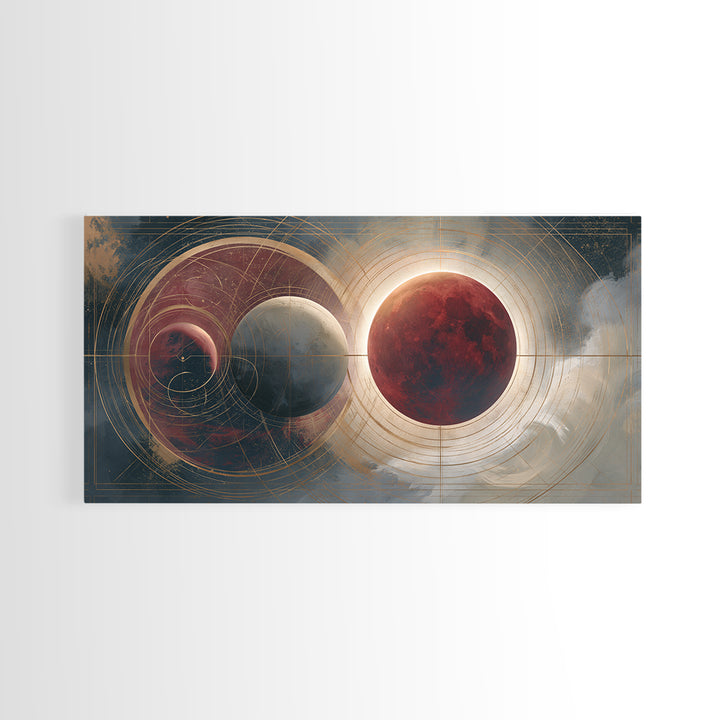 Lunar Eclipse in Deep Red Tones Framed Canvas Print, Space Art, Abstract Art, Spa Decor, Fine Art, Serenity, Neutral Decor, SAR-2x1-55