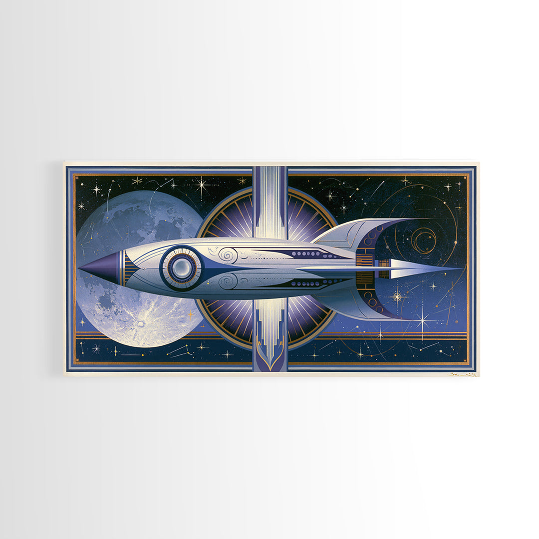 Retro Space Poster Framed Canvas Print, Space Art, Canvas Wall Art, Spa Decor, Fine Art, Serenity, Gallery Decor, Neutral Decor, SAR-2x1-65