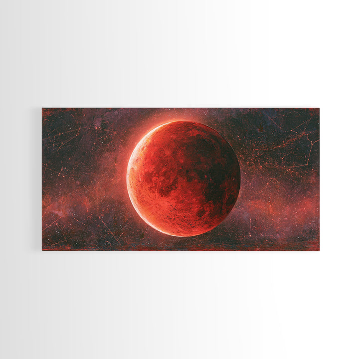 Lunar Eclipse in Deep Red Tones Framed Canvas Print, Space Art, Gallery Decor, Spa Decor, Fine Art, Serenity, Home Decor, SAR-2x1-79
