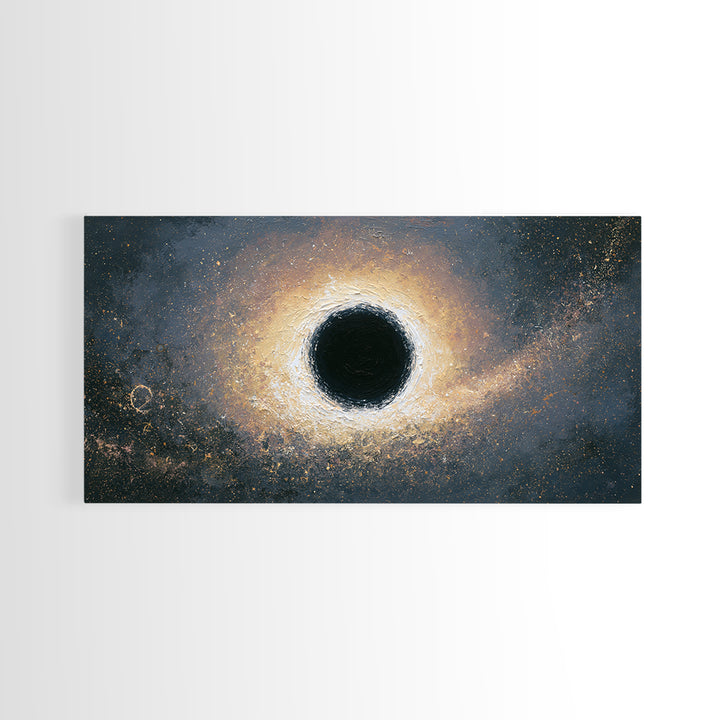 Black Hole with Radiant Accretion Ring Framed Canvas Print, Space Art, Space, Spa Decor, Fine Art, Serenity, Statement Artwork, SAR-2x1-99