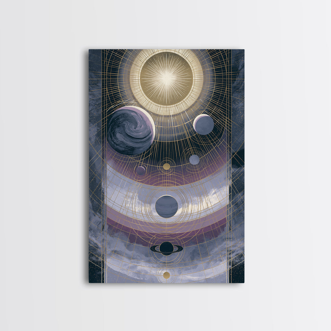 Solar System Arrangement Framed Canvas Print, Space Art, Digital Wall Art, Spa Decor, Oil Painting, Serenity, Abstract Painting, SAR-2x3-12
