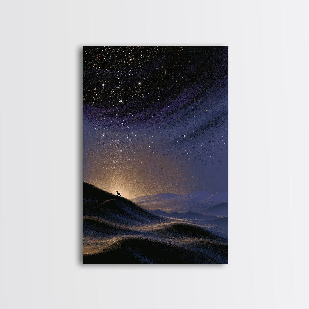 Mars Landscape with Tiny Rover Silhouette Framed Canvas Print, Space Art, Abstract Art, Spa Decor, Fine Art, Serenity, SAR-2x3-17