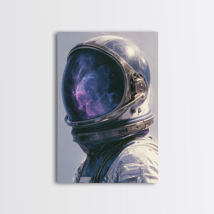 Astronaut Helmet Reflecting a Nebula Framed Canvas Print, Space Art, Contemporary Art, Spa Decor, Fine Art, Serenity, SAR-2x3-24