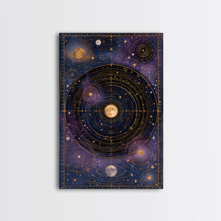 Solar System Arrangement Framed Canvas Print, Space Art, Textured Painting, Spa Decor, Watercolor Art, Serenity, Art Prints, SAR-2x3-36