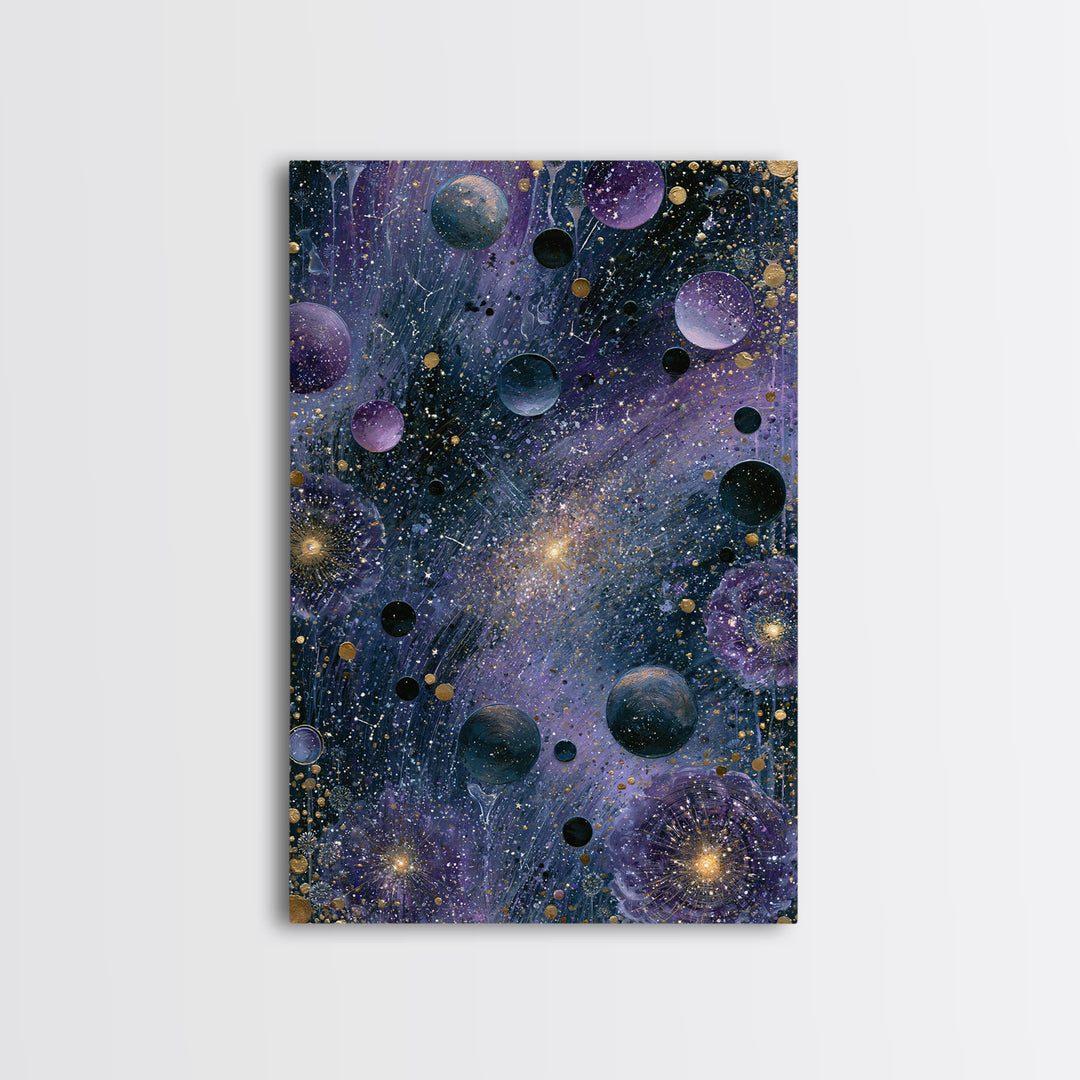 Cosmic Garden with Planets as Flowers Canvas Print, Space Art, Printable Art, Spa Decor, Oil Painting, Serenity, Modern Decor, SAR-2x3-45