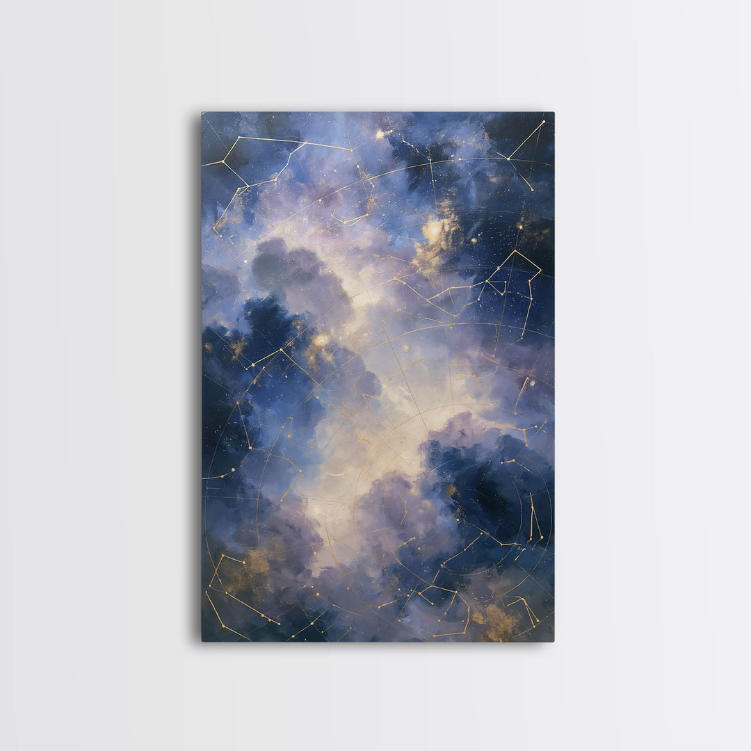 Star Map with Gold Constellation Lines Framed Canvas Print, Space Art, Room Decor, Spa Decor, Fine Art, Serenity, Printable Art, SAR-2x3-46
