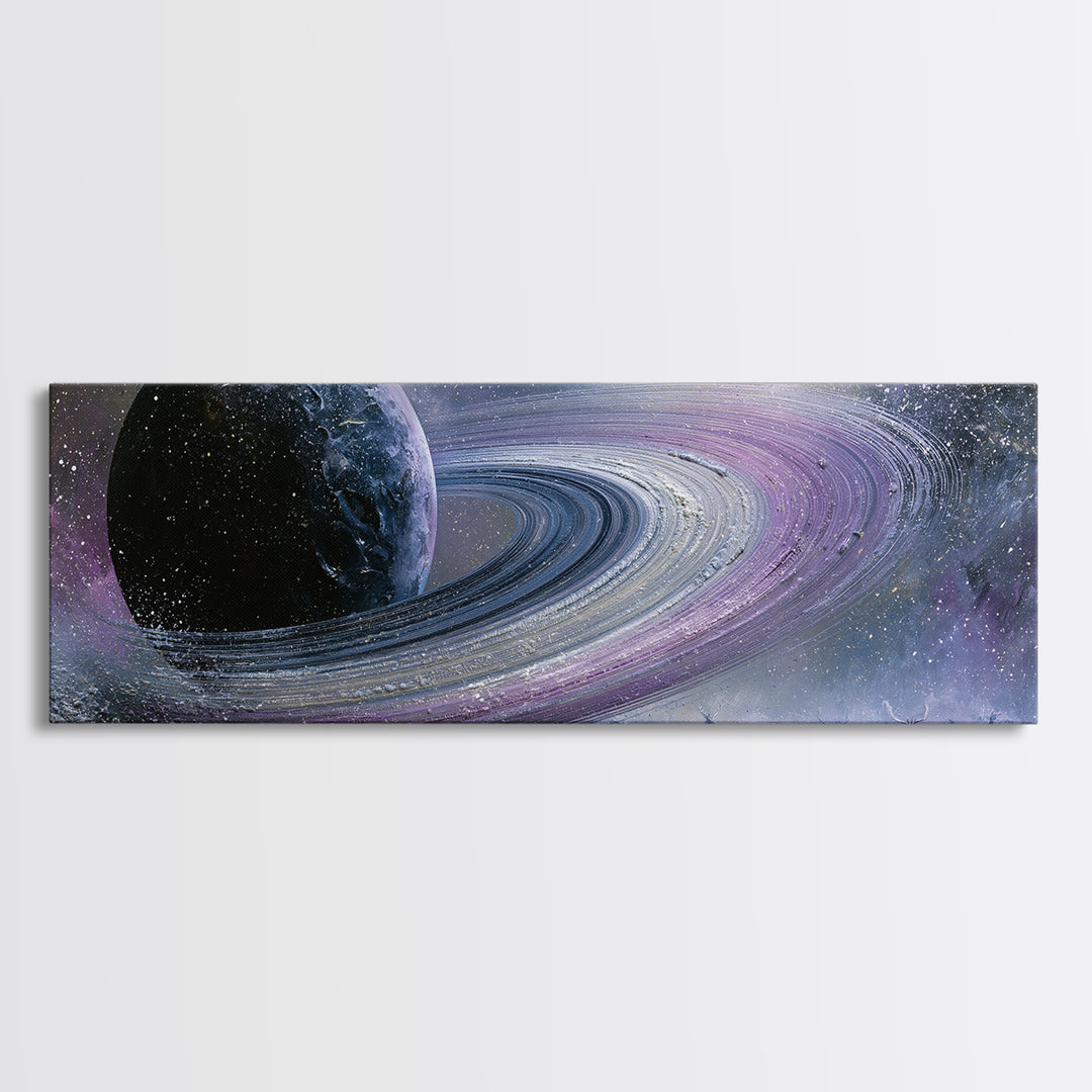 Planetary Rings Made of Ice and Light Framed Canvas Print, Space Art, Digital Art, Spa Decor, Serenity, Modern Wall Art, SAR-3x1-10