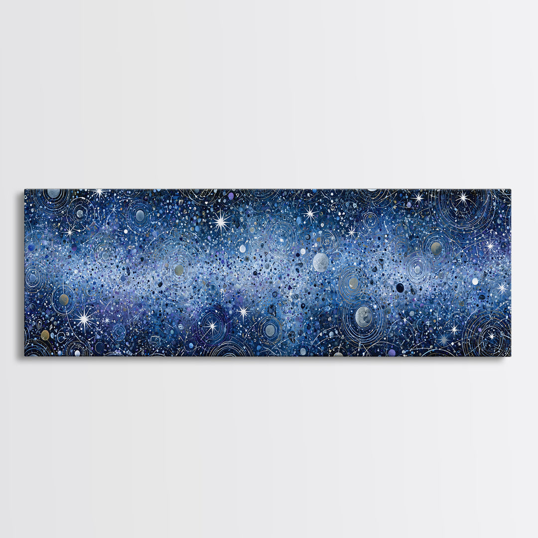 Distant Star Cluster Framed Canvas Print, Space Art, Retro Wall Art, Spa Decor, Fine Art, Serenity, Textured Painting, SAR-3x1-12