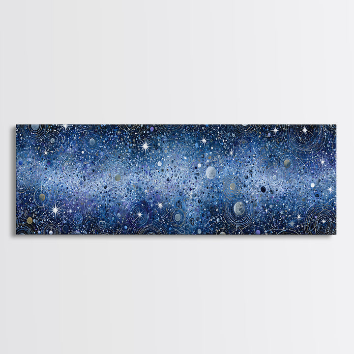 Distant Star Cluster Framed Canvas Print, Space Art, Retro Wall Art, Spa Decor, Fine Art, Serenity, Textured Painting, SAR-3x1-12