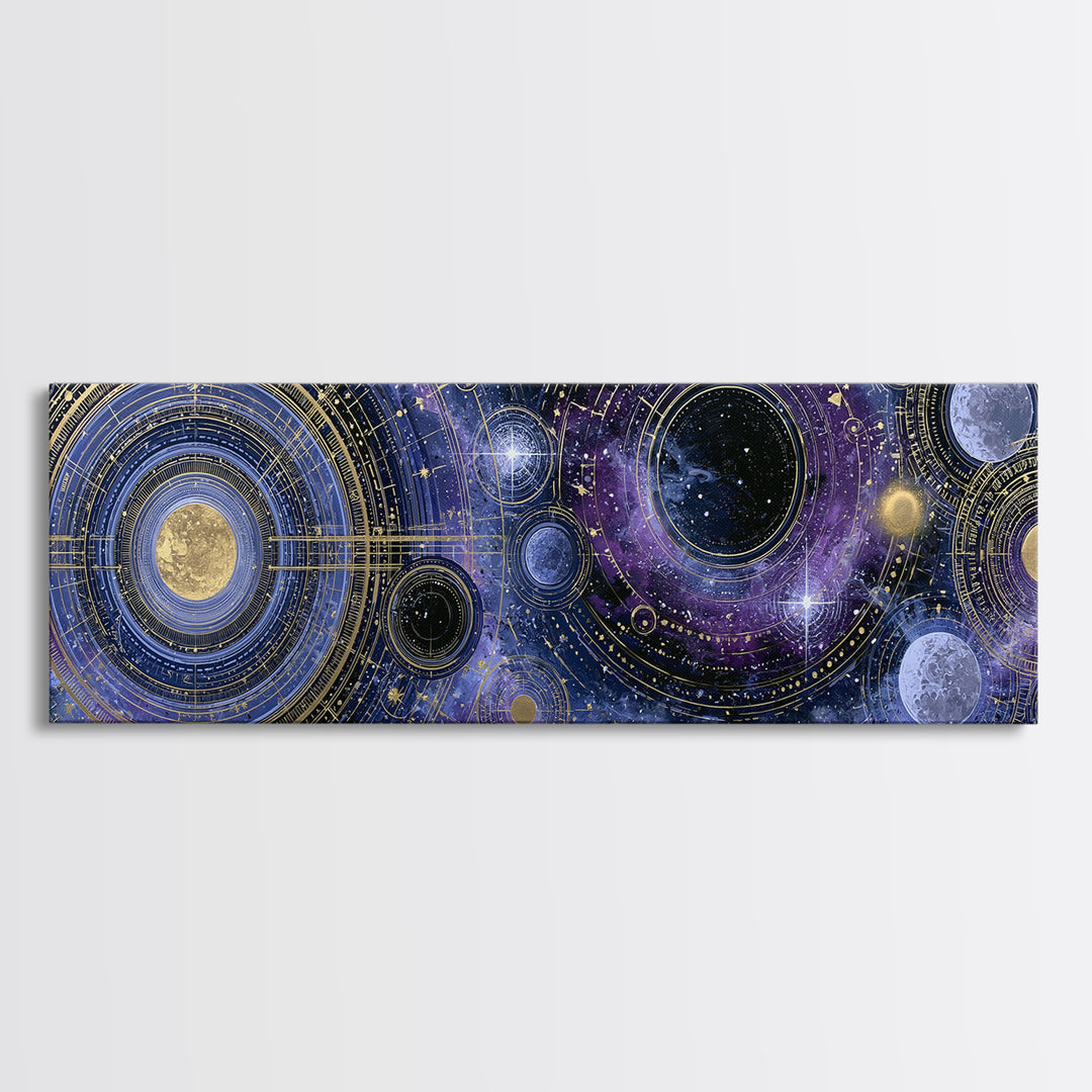 Solar System Arrangement Canvas Print, Space Art, Abstract Painting, Spa Decor, Fine Art, Serenity, Minimalist Decor, SAR-3x1-20