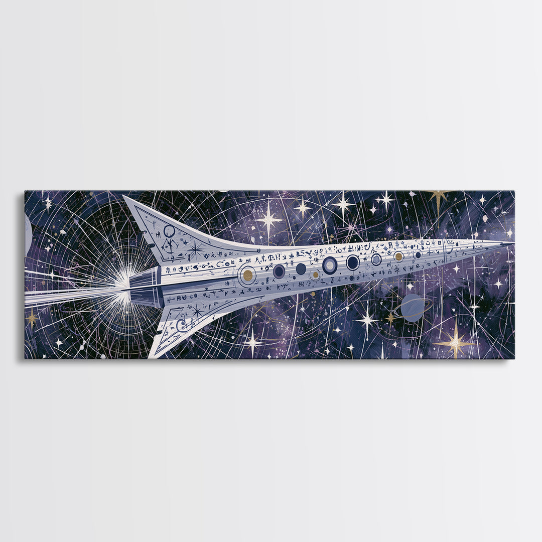Rocket Ship Crossing a Retro Star Field Canvas Print, Space Art, Printable Art, Spa Decor, Watercolor Art, Serenity, SAR-3x1-26