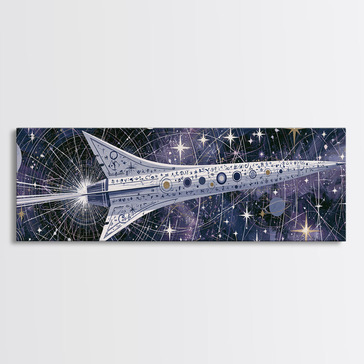 Rocket Ship Crossing a Retro Star Field Canvas Print, Space Art, Printable Art, Spa Decor, Watercolor Art, Serenity, SAR-3x1-26
