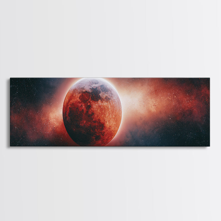 Lunar Eclipse in Deep Red Tones Framed Canvas Print, Space Art, Wall Art, Spa Decor, Fine Art, Serenity, Wall Art Prints, SAR-3x1-27