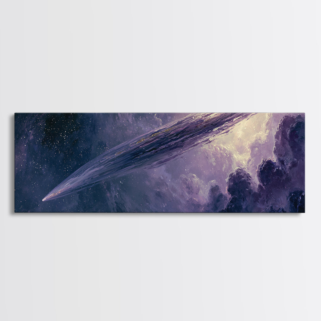 Comet Streaking Through Violet Darkness Canvas Print, Space Art, Living Room Wall Art, Spa Decor, Fine Art, Serenity, SAR-3x1-46