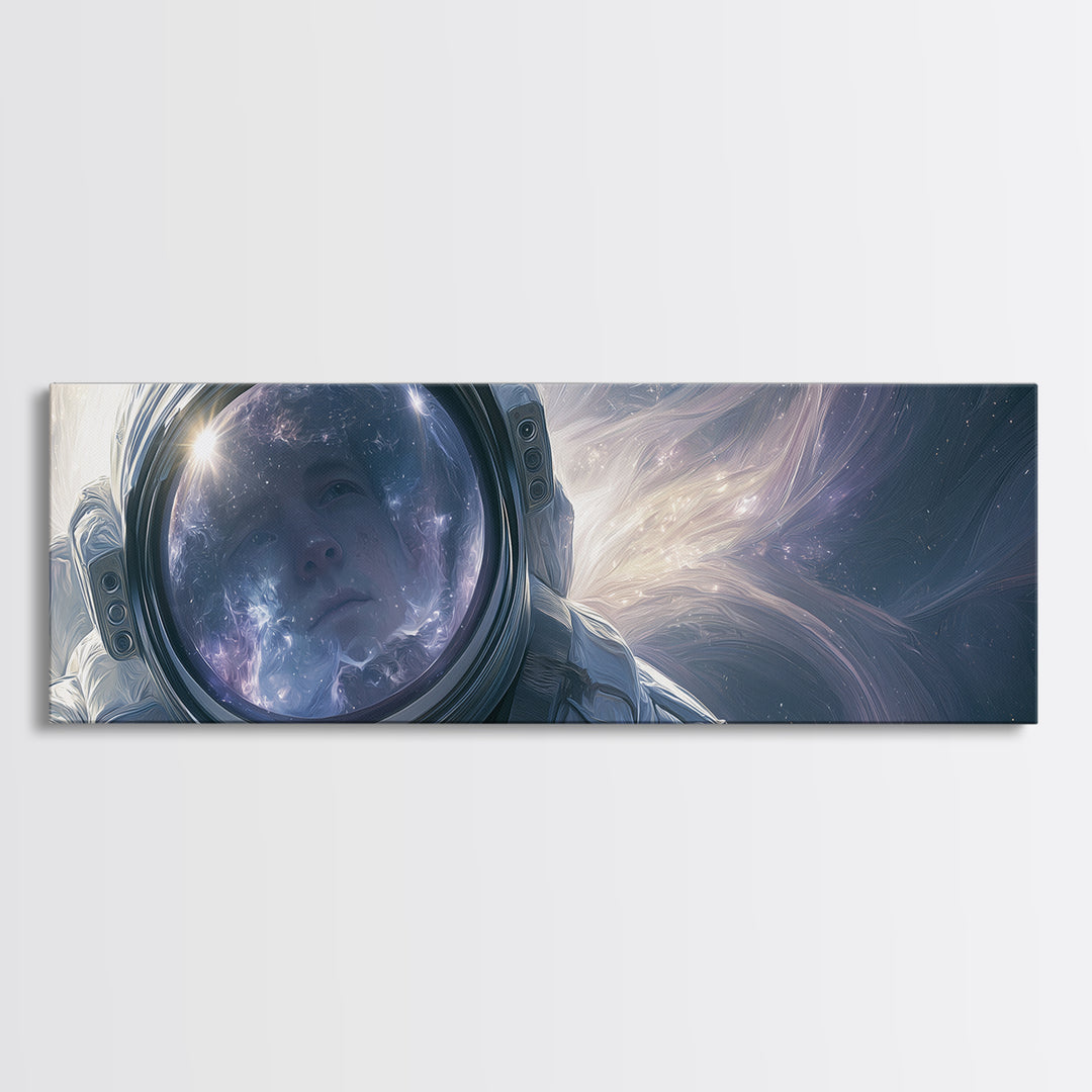 Astronaut Helmet Reflecting a Nebula Canvas Print, Space Art, Painting, Spa Decor, Fine Art, Serenity, Canvas Wall Art, SAR-3x1-80