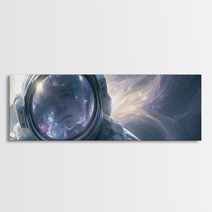 Astronaut Helmet Reflecting a Nebula Canvas Print, Space Art, Painting, Spa Decor, Fine Art, Serenity, Canvas Wall Art, SAR-3x1-80