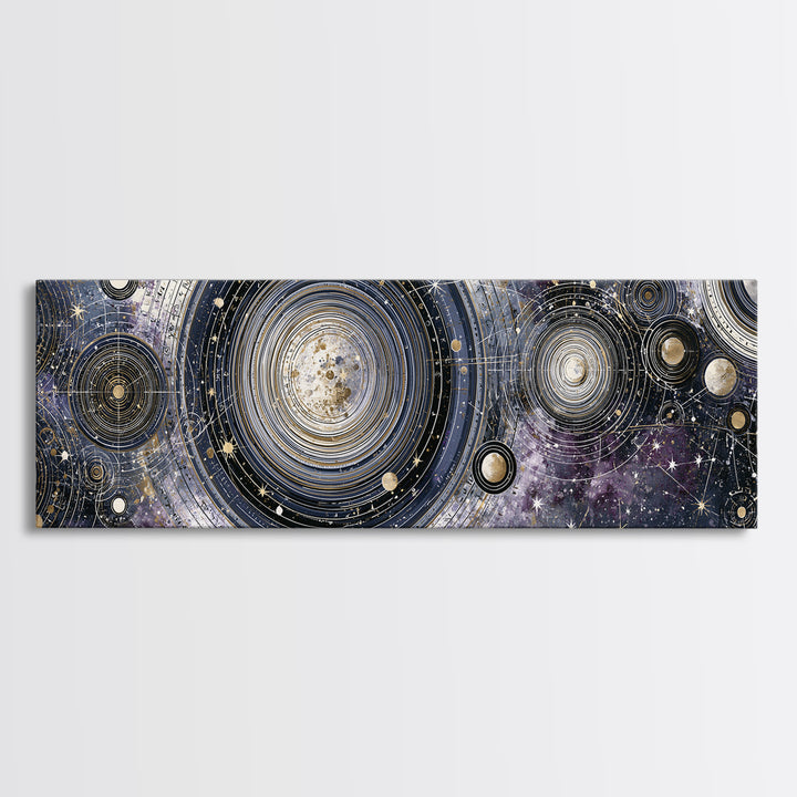Solar System Arrangement Canvas Print, Space Art, Spa Decor, Oil Painting, Serenity, Abstract Wall Art, Modern Wall Art, SAR-3x1-92