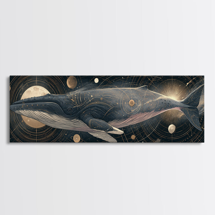 Space Whale Swimming Through Star Dust Canvas Print, Space Art, Wall Decor, Spa Decor, Fine Art, Serenity, Large Wall Art, SAR-3x1-96