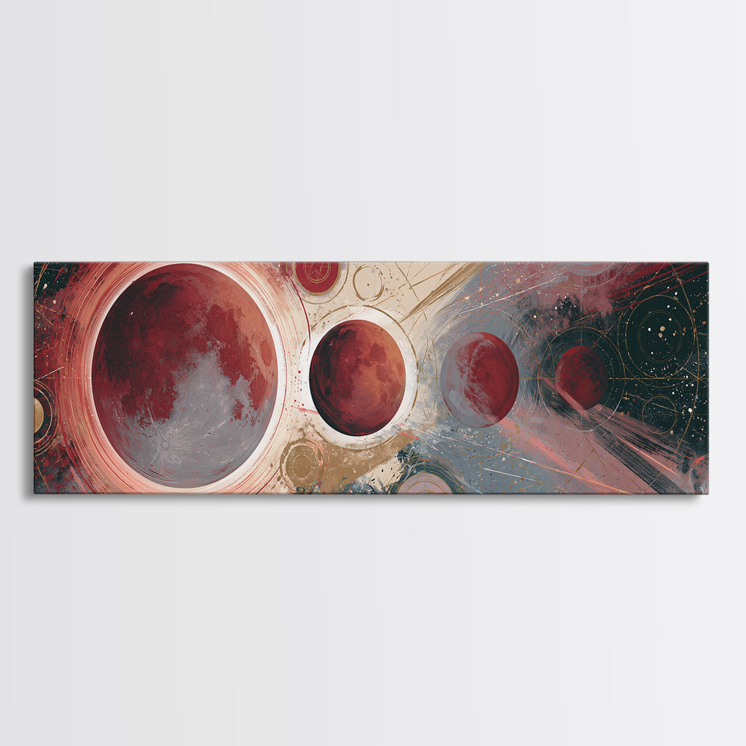 Lunar Eclipse in Deep Red Tones Framed Canvas Print, Space Art, Canvas Wall Art, Spa Decor, Fine Art, Serenity, Gallery Decor, SAR-3x1-99