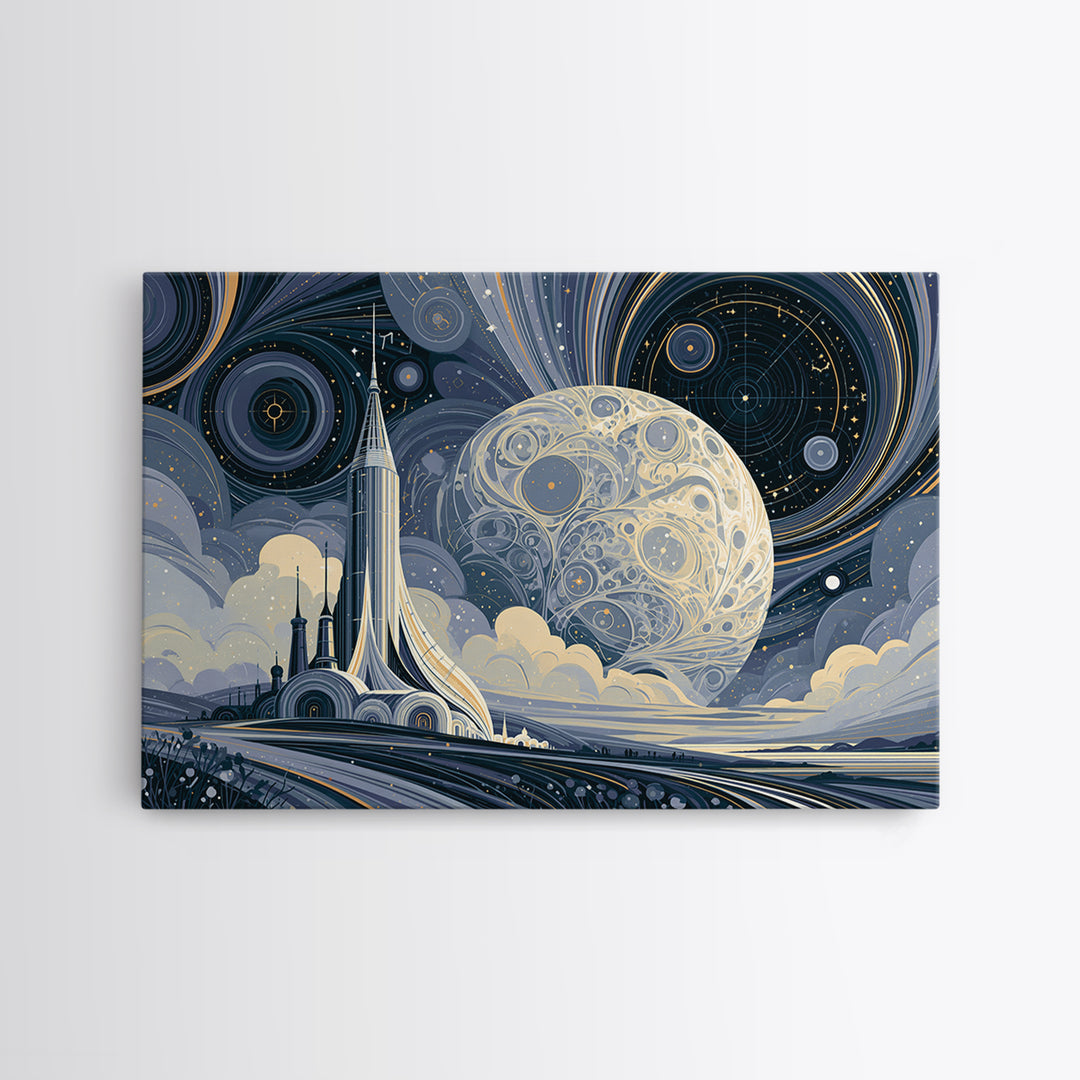 Retro Space Poster Framed Canvas Print, Space Art, Fine Art Print, Spa Decor, Fine Art, Serenity, Wall Decor, Painting, SAR-3x2-25