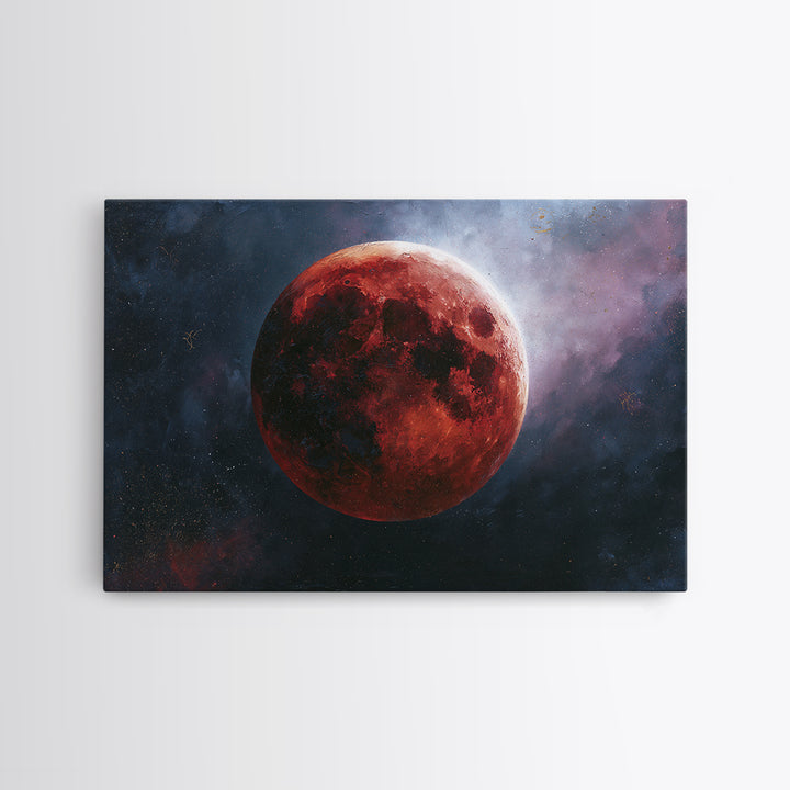 Lunar Eclipse in Deep Red Tones Framed Canvas Print, Space Art, Digital Art, Spa Decor, Fine Art, Serenity, Modern Wall Art, SAR-3x2-39