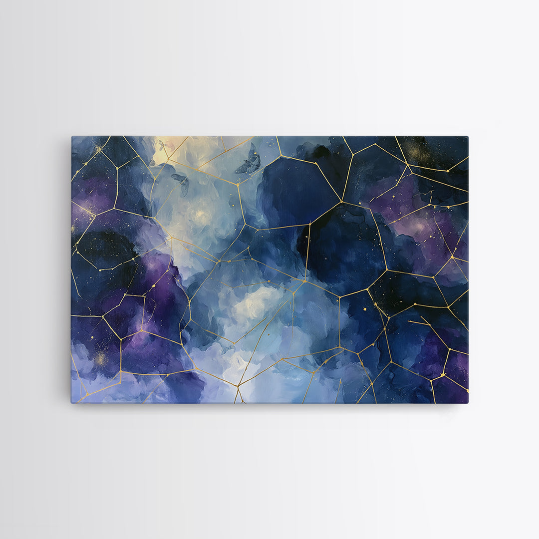 Star Map with Gold Constellation Lines Canvas Print, Space Art, Living Room Wall Art, Spa Decor, Abstract Art, Serenity, SAR-3x2-42