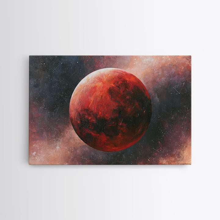 Lunar Eclipse in Deep Red Tones Framed Canvas Print, Space Art, Fine Art Print, Spa Decor, Fine Art, Serenity, Wall Decor, SAR-3x2-63
