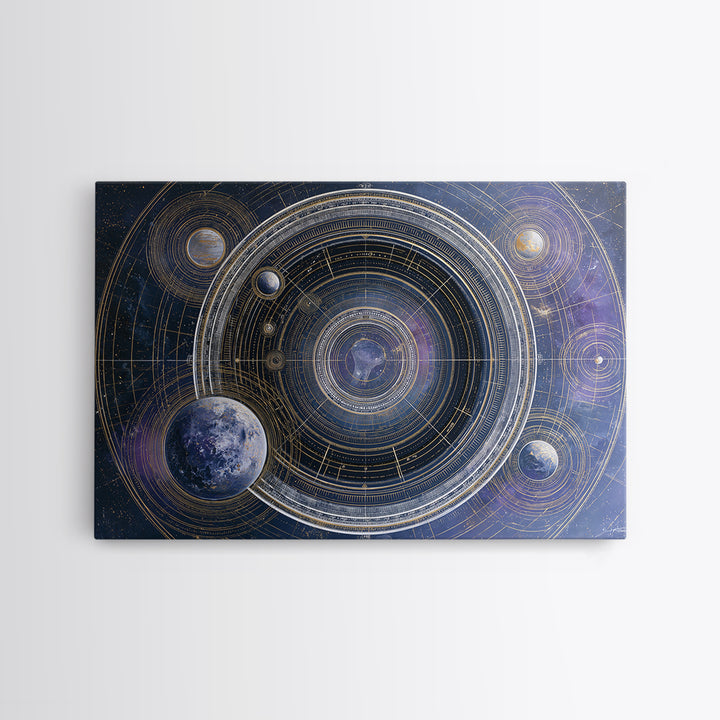 Solar System Arrangement Framed Canvas Print, Space Art, Gallery Decor, Spa Decor, Oil Painting, Serenity, Home Decor, SAR-3x2-8